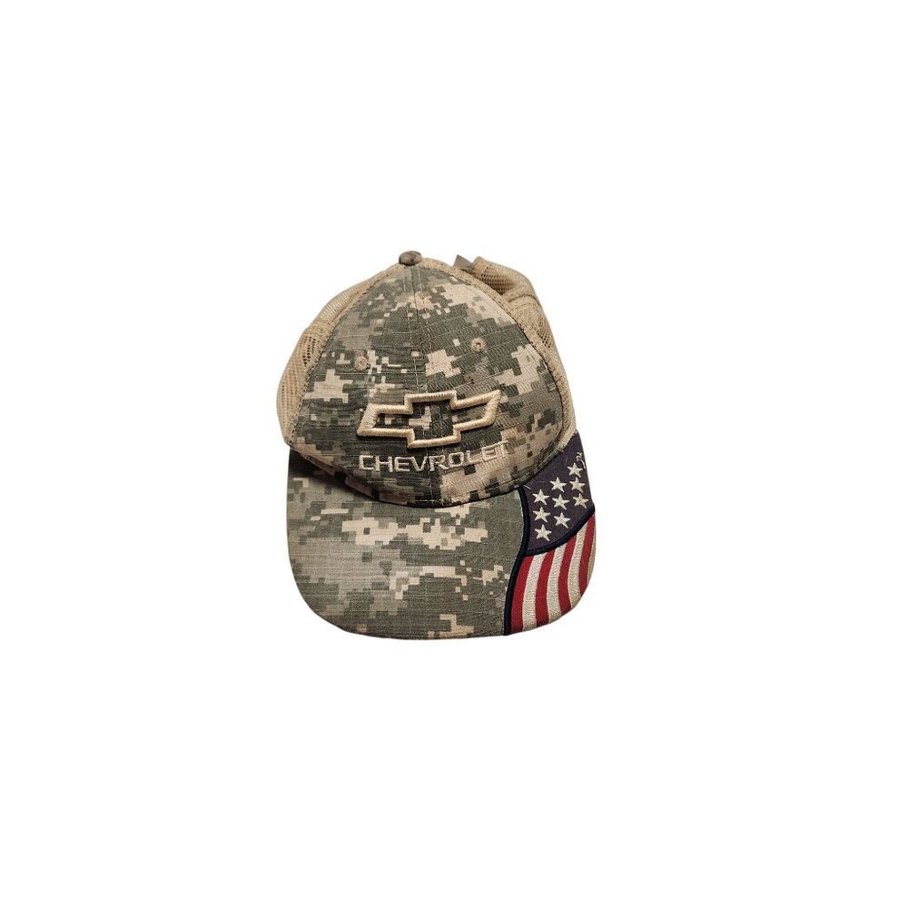Chevrolet Camouflage Mesh Trucker Hat With American Flag